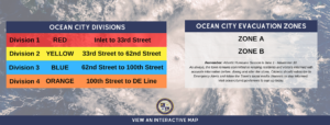 Ocean City Maryland Hurricane Evacuation Zones, color coded.